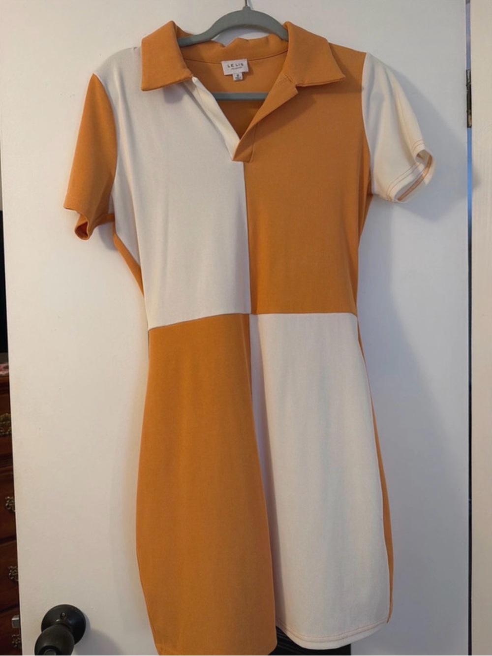 Le Lis Colorblock Polo Mini Dress in Orange and Cream